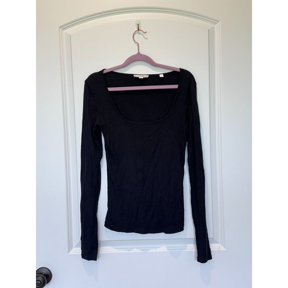 Vince Square Neck Long Sleeve Top Black Size Small